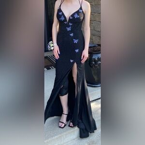 Black Beaded Evening Skirt with Front Slit